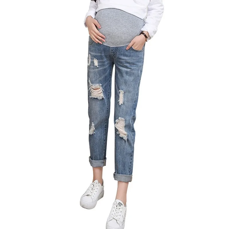 Джинсы для беременных Осенние новые южнокорейские рваные мешковатые брюки