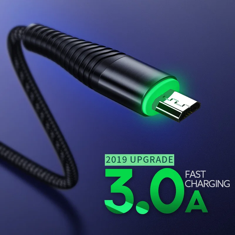Micro USB зарядный кабель 3A светодиодный для передачи данных Samsung HTC LG Мобильный
