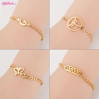 stainless steel chain bracelet for women retro geometric crescent moon star bracelet linked heart dragonfly fashion jewelry