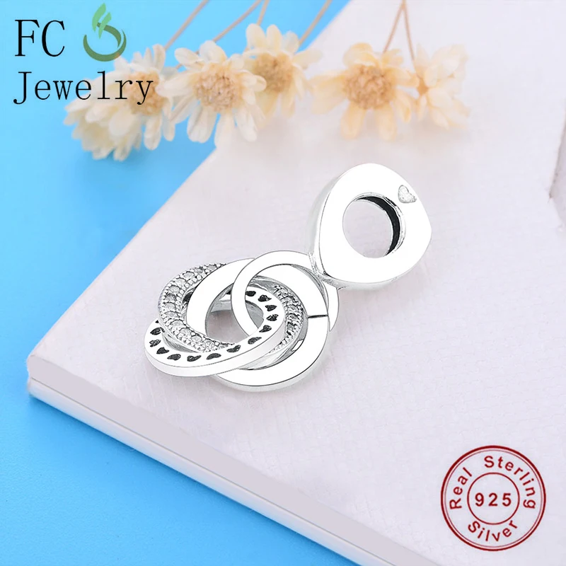 FC Jewelry Fit Original Brand Charms Bracelet 925 Sterling Silver Circle Interlinked Love Heart Bead For Women Making Berloque
