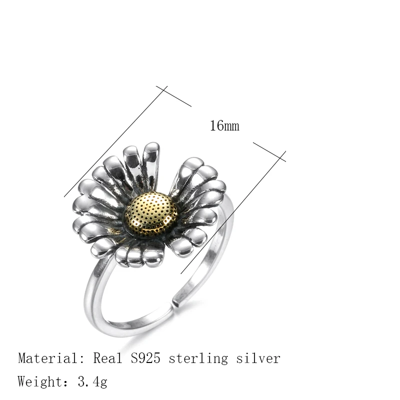 Женское кольцо с цветком маргаритки из серебра 925 пробы|Кольца| |