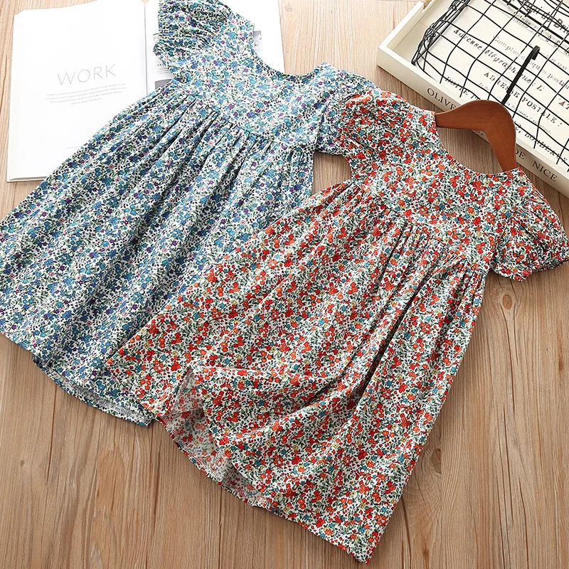 

Girls Casual Dresses Korean Fashion Summer Kids Floral Costumes Holiday Short Sleeve Children Backless Vestidos 1-6Y