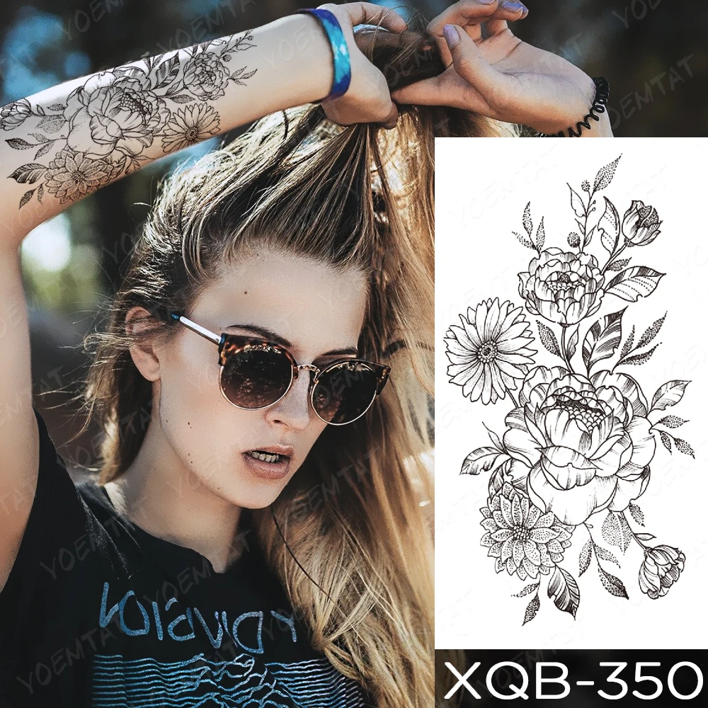 Transfer tattoos Waterproof Temporary Sleeve tatooo Stickers Butterfly Orchid Sparrow Sexy Male Women Body Art Fake tatoo Black images - 6