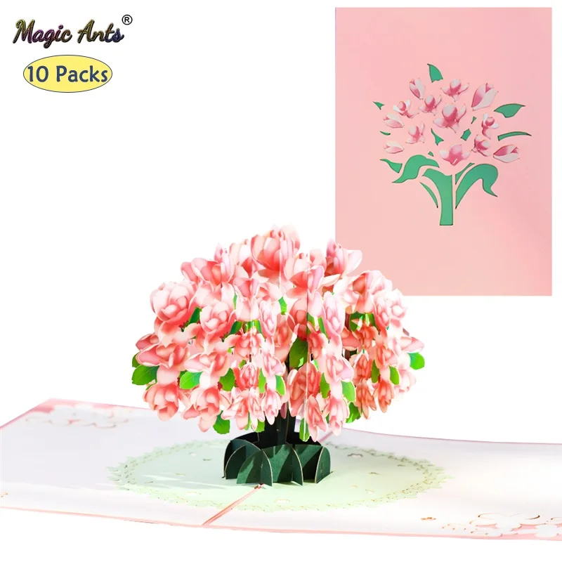 Paquete de 10 tarjetas de flores Pop-Up 3D, tarjetas de felicitación para el Día de San Valentín, obtener bien, día de la madre, cumpleaños, aniversario de amistad, venta al por mayor