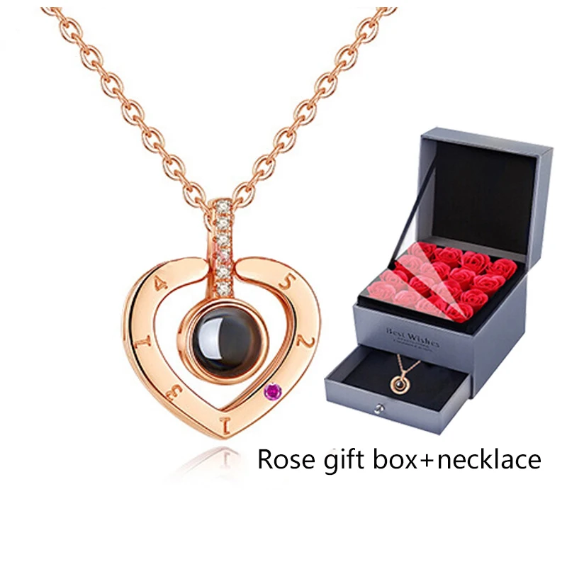 Rose Gold&ampSilver 100 languages I love you Projection Pendant Necklace Romantic Love Memory Wedding | Украшения и аксессуары