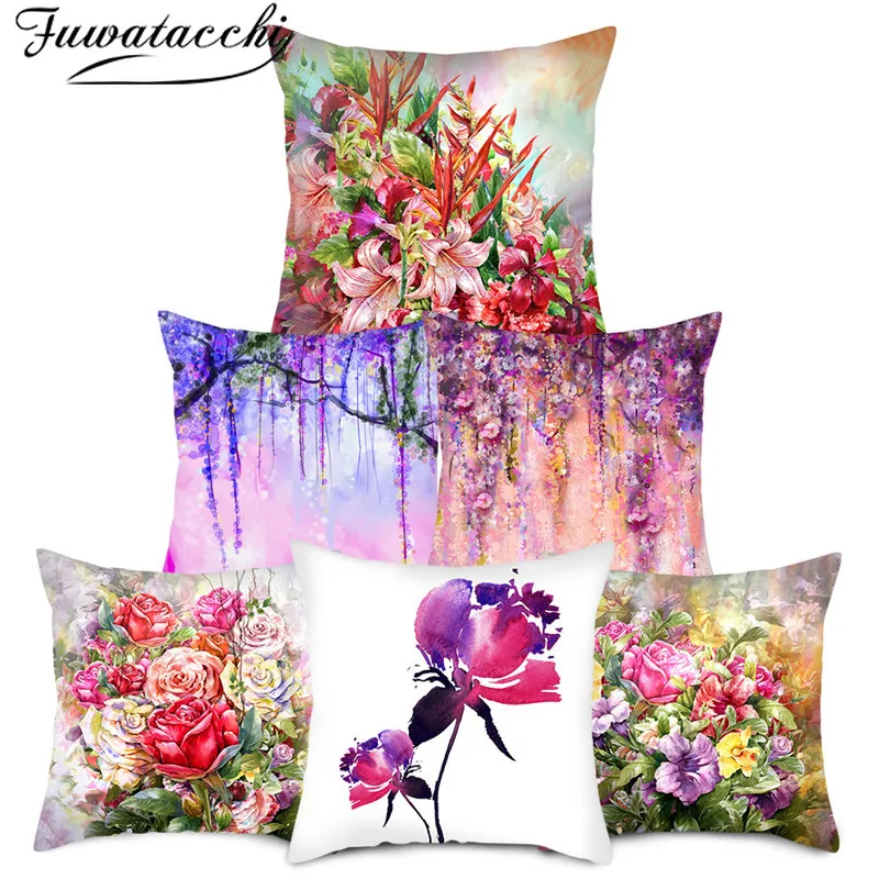 Fuwatacchi весенний цветочный чехол для подушки красочный фото декоративный дома