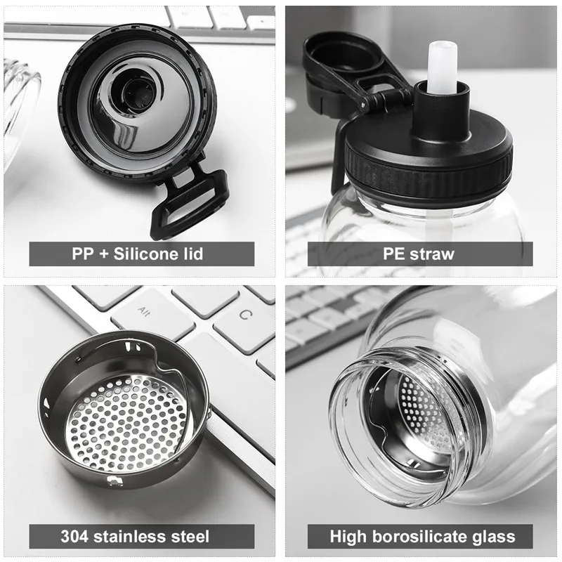 

Oneisall Glass Water Bottle Sport Outdoor Bottles Water Portable Shaker Glass Bottlla 600ml 1000ml for Kids Men Women Bottlas