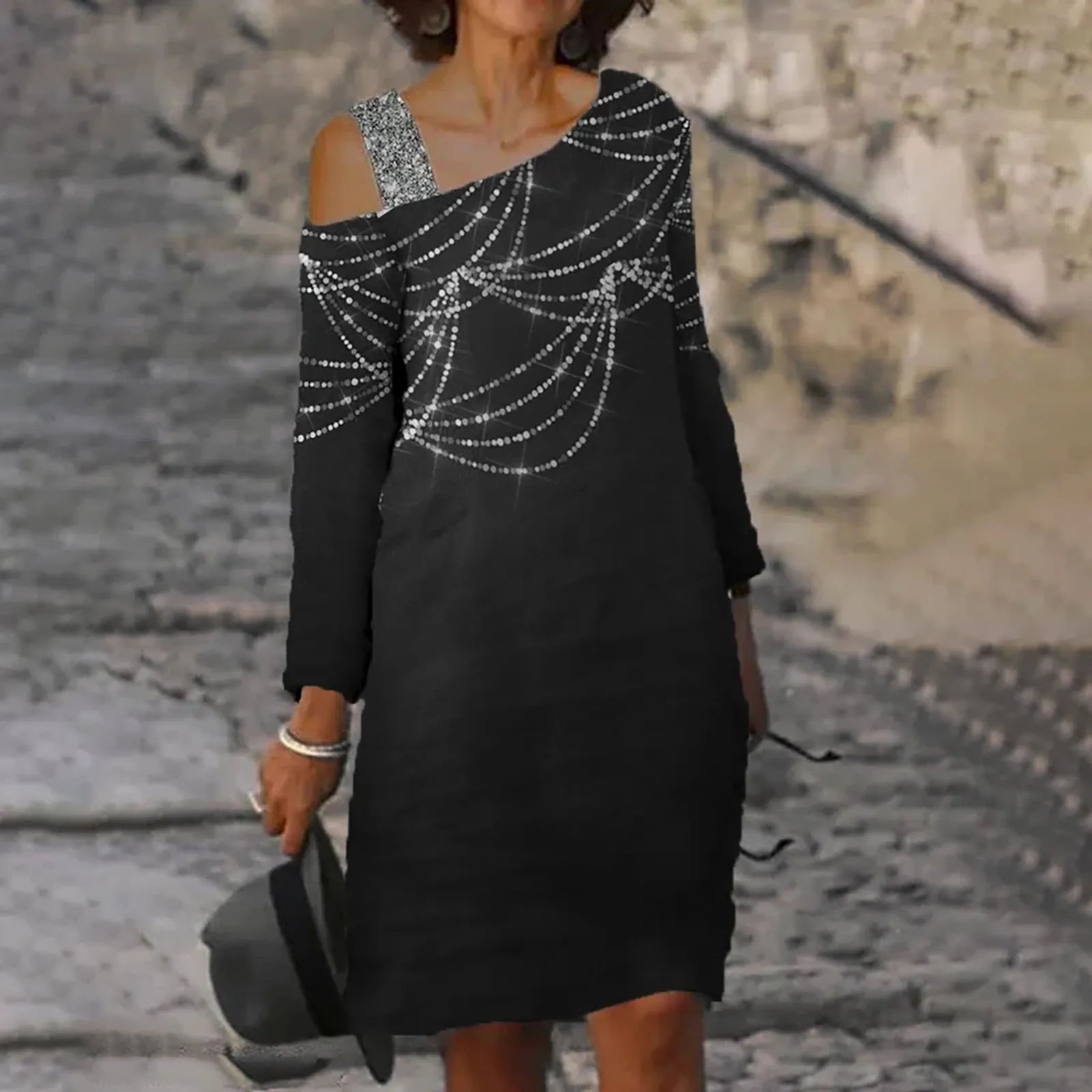 Модное осеннее платье с открытыми плечами 2021 женское Свободное длинным рукавом