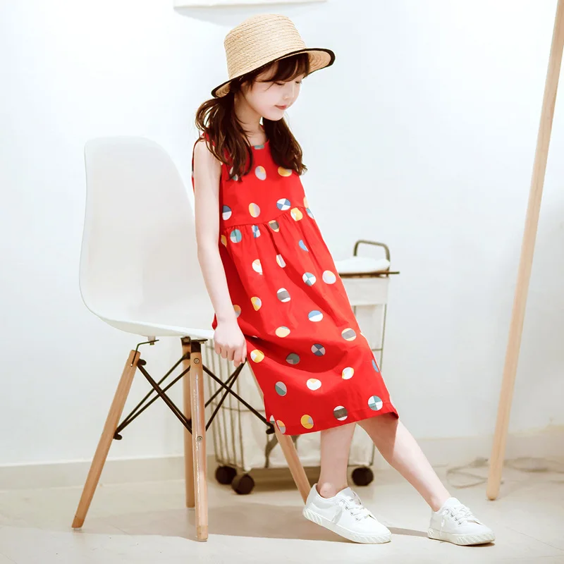 Летнее платье для девочек 2020 хлопок Длинный жилет в горошек платья больших