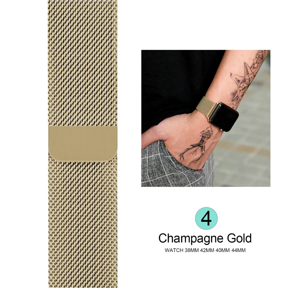 Champagne gold Ремешок для часов, Миланская петля, ремешок для наручных часов apple watch, ремешок 42 мм/38/44/40 мм нержавеющая сталь металлический браслет ремешок для наручных часов iwatch, версия 4/3/2/1 - Цвет ремешка: Champagne gold