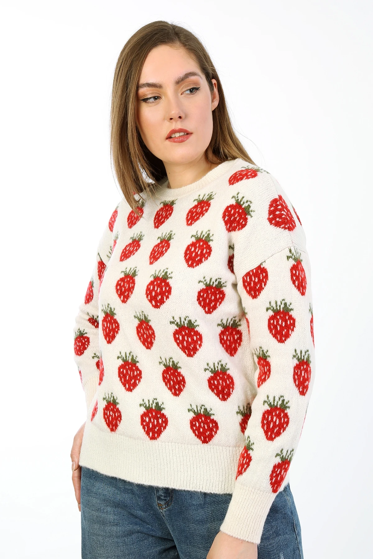 

BIKE COLLAR JACQUARD STRAWBERRY KNITWEAR SWEATER