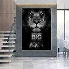Черно-белый лев мечта большой старт маленький постер и печать мотивирующая искусство стены офисная комната Декор на холсте