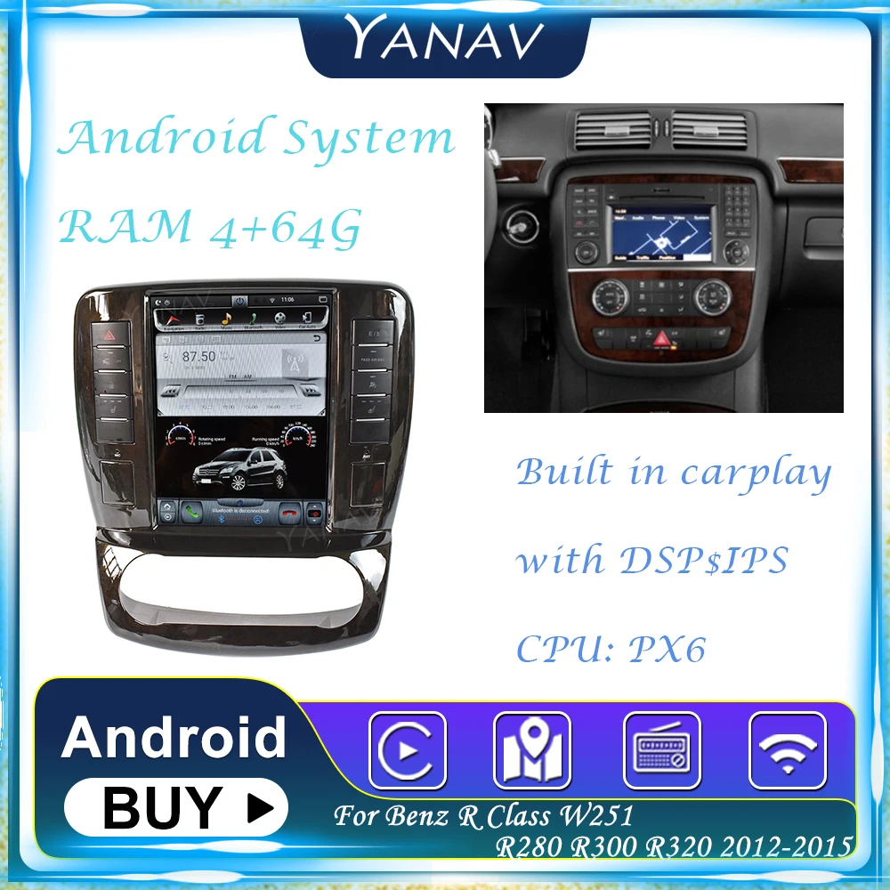 

Car Radio Android Stereo Receiver For Benz R Class W251 R280 R300 R320 2012-2015 GPS Navigation with Carplay Multimedia Player