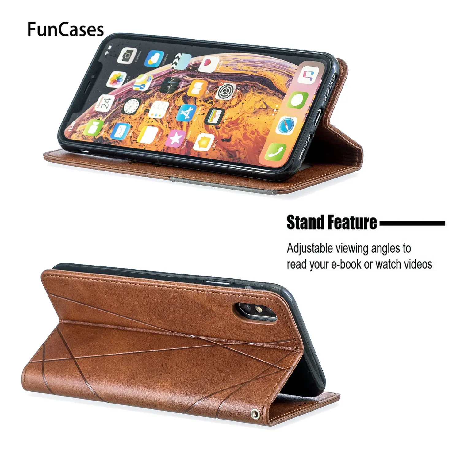 Чехлы бумажники для carcaso iPhone XS Max Глянцевая искусственная кожа флип бумажник
