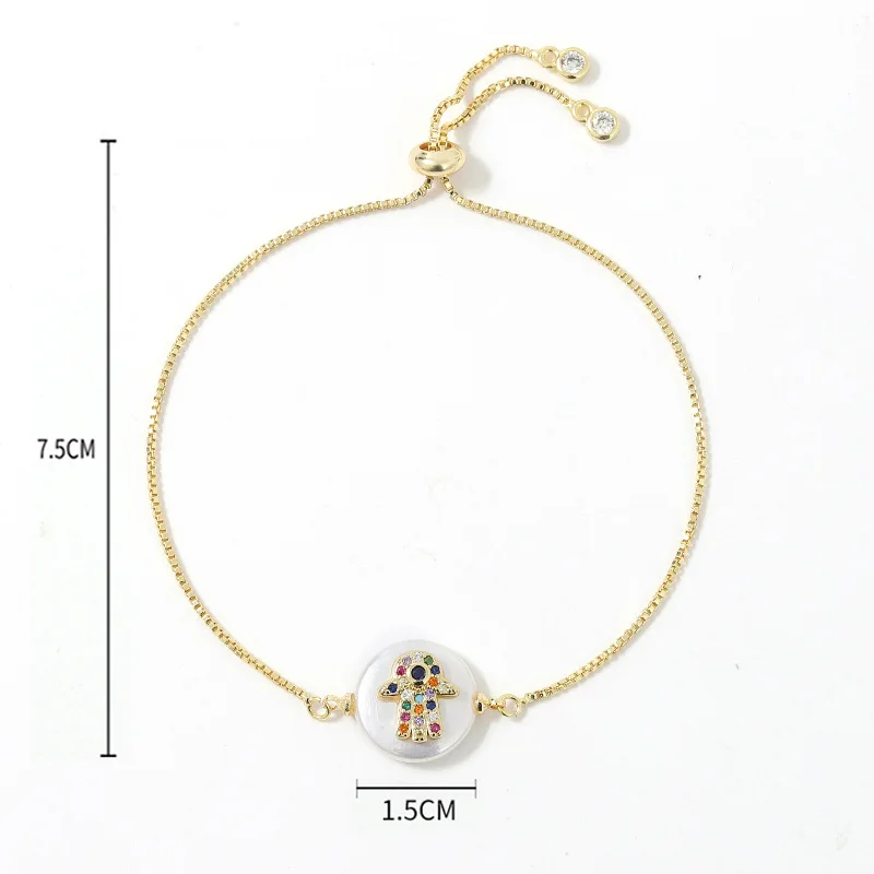 

Simple Rainbow Zircon Palm Eye Couple Bracelet Gold Pearl Demon Eye Adjustable Charm Jewelry Sweet Sunshine Gift