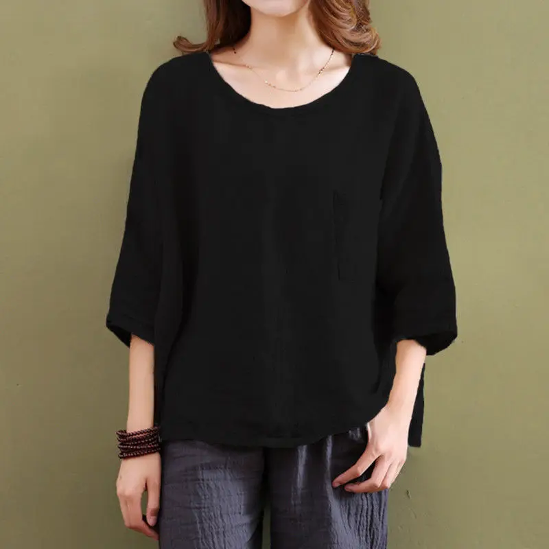 Женская хлопковая льняная блузка размера плюс 5X Повседневная Туника с рукавом