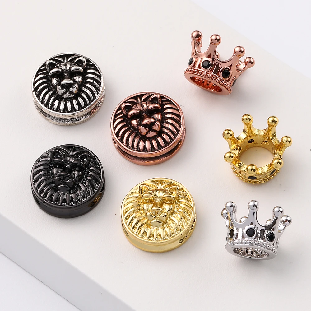 

Lion Crown Beads for Jewelry Making Supplies Diy Bracelets Copper Dumbbells Gold Crown Accessories Beads Wholesale Lots Bulk