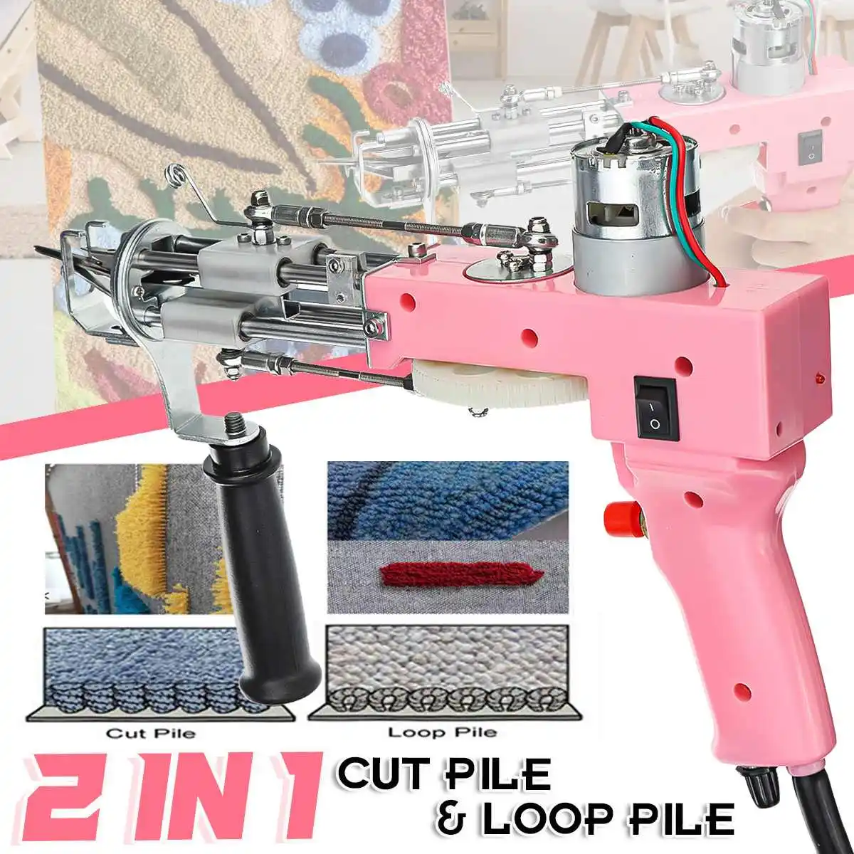 Pistola de Tufting 2 en 1 para hogar, m&aacute;quina de bordado Industrial, alfombra el&eacute;ctrica-0