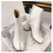 as show Zapatos mujer; Новинка; дизайнерские женские ботинки в стиле таби; женские ботильоны из натуральной кожи на массивном каблуке; Цвет серебристый, белый, черный; женская обувь - Цвет: as show