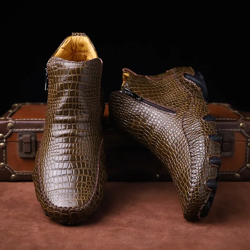 Ботильоны мужские из натуральной крокодиловой кожи Винтажные ботинки в