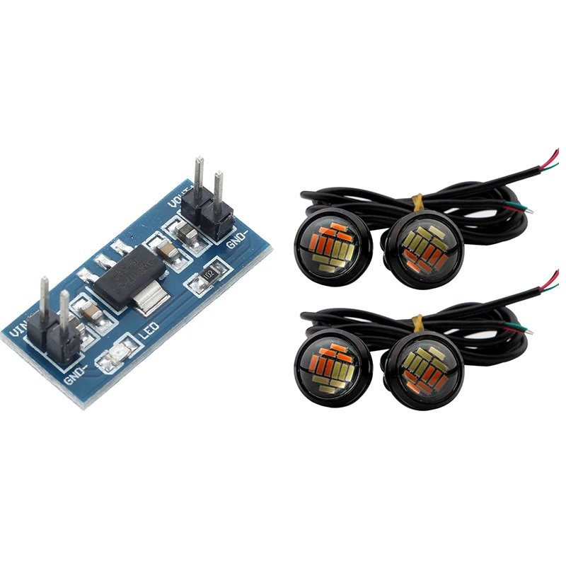 New 5 Pcs Accessories: 4 Pcs Car 12V 23Mm Dual Color Switchback 4014 12 Led Drl Eagle Eye Daytime Light & 1 Pcs 6.0V-12V To 5V A