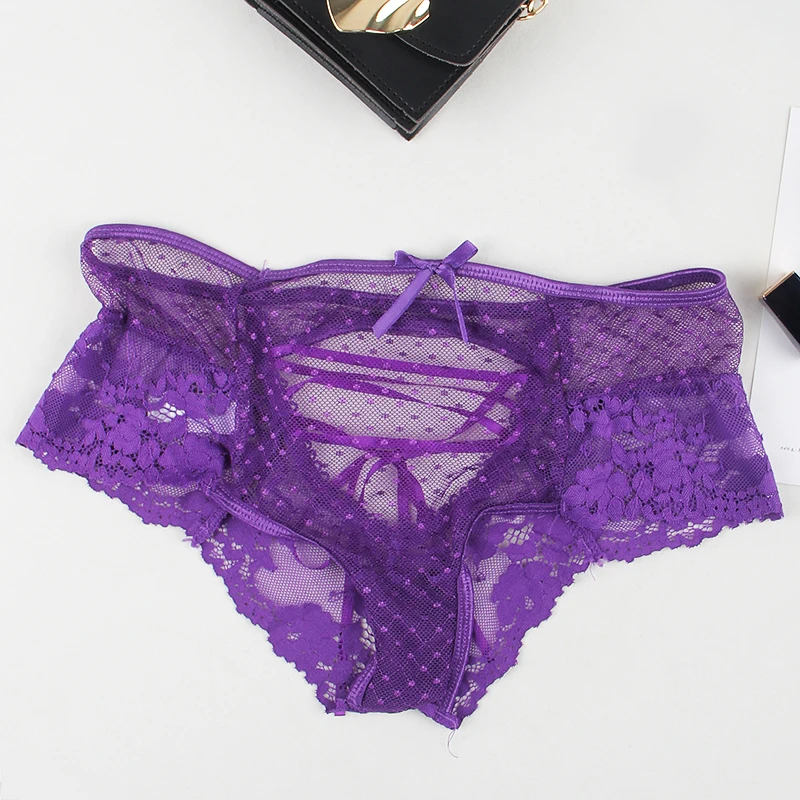 purple panties Эротические прозрачные трусики на бретельках с высокой талией, женские трусики, 4 цвета, прозрачные кружевные трусики Majtki Damskie P5152 - Цвет: purple panties