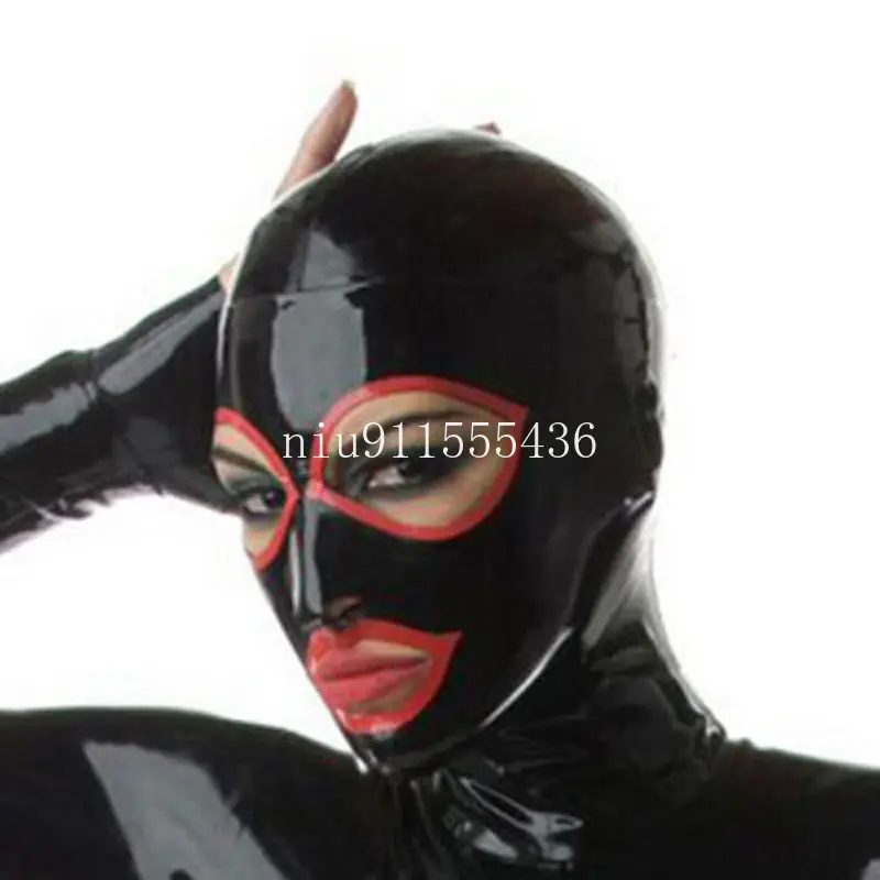 

New Hot Sale Latex Hood with Open Big Eyes Back Zip Fetish Hood Mask for Face Women