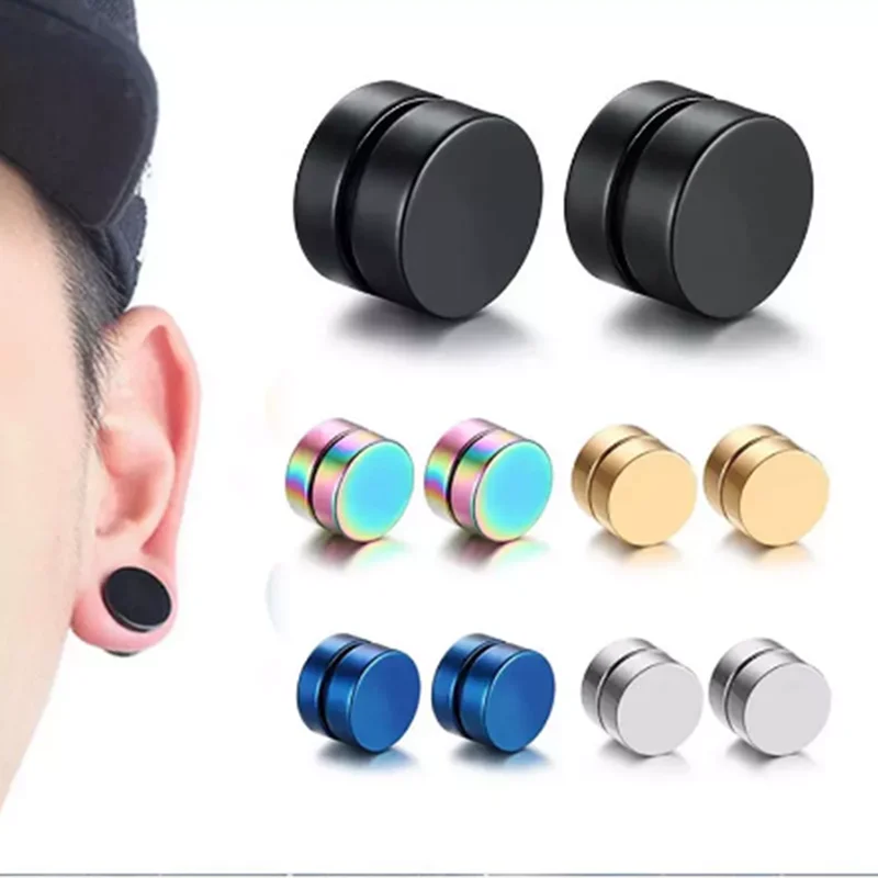 

2pcs Beautiful Circle Punk Mens Strong Magnet Magnetic Ear Stud Set Non Piercing Earrings Fake Earrings Gift for Lover Jewelry