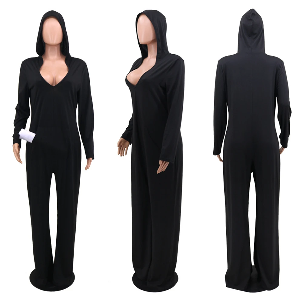 

Casual Elastic Rompers Solid Long Sleeve Sexy V-Neck Long Jumpsuits Women 2020 Fashion Loose Party Playsuits