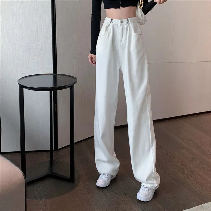 High Waist Black White Jeans for Women Fashion Wide Leg Denim Streetwear Vintage Mom Jeans Harajuku Boyfriend Straight Pants