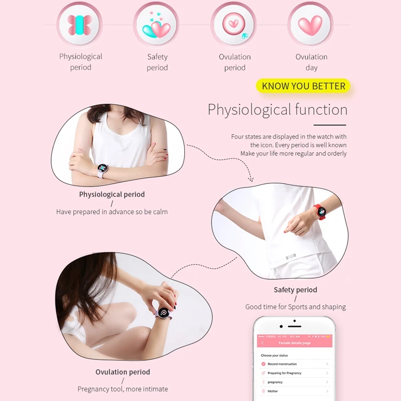 Смарт-часы женские с Bluetooth Модные часы калориями и пульсометром красивые