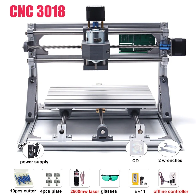 CNC 3018 с ER11 Diy мини лазерный гравировальный станок с ЧПУ 3 оси пластик акрил Pcb ПВХ фрезерный станок дерево маршрутизатор наборы - Цвет: add 2500mw laser
