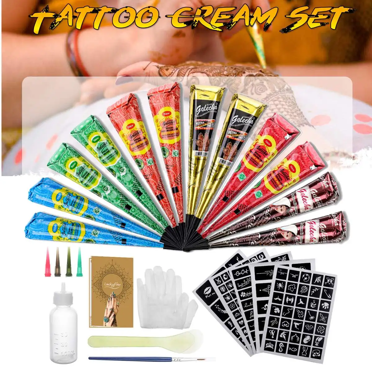 

36Pcs Temporary Tattoo Templates Kit Black Herbal Henna Cones Body Art Paint Ink DIY Natural Color Temporary Waterproof Tattoo