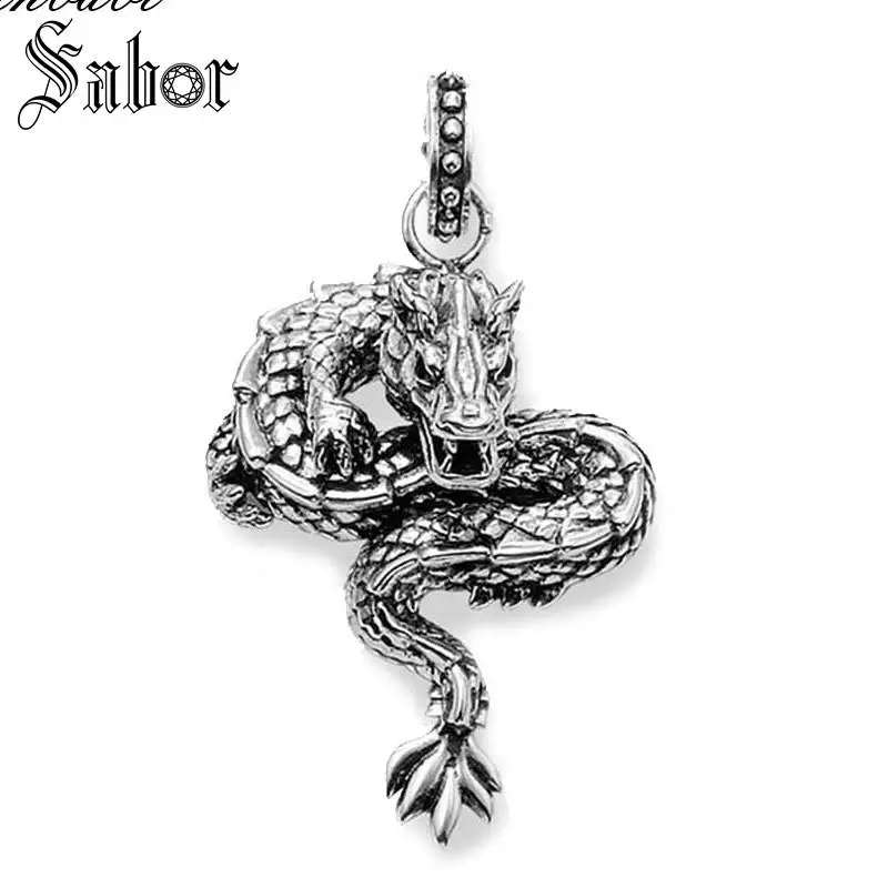 Кулон изящный Дракон Серебряный цвет черный 3 5 см для женщин и мужчин подарок