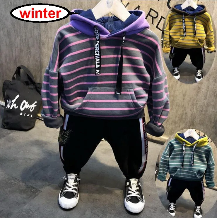 

Children Clothing Winter boys Clothes Thick plus velvet hoodie+ Plush pants Christmas Outfit Kids Boys Clothes Suit 2-6years