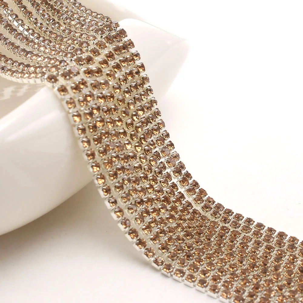 MHS.SUN 10 ярдов Серебряная основа для шитья стекло SS6 SS8 SS10 SS12 Lt Topaz Crystal Стразы цепочка