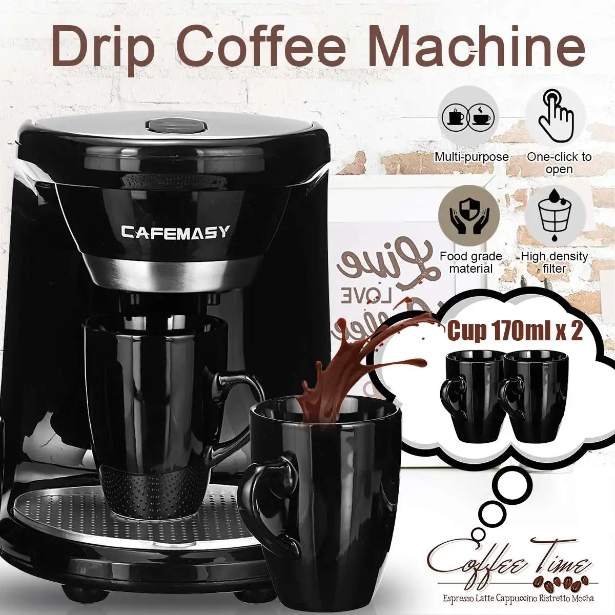 

450W Auto Coffee Maker Making Machine Americano Commercial Freshly Espresso Semi-automatic Cafeteira 2Cup for Kitchen
