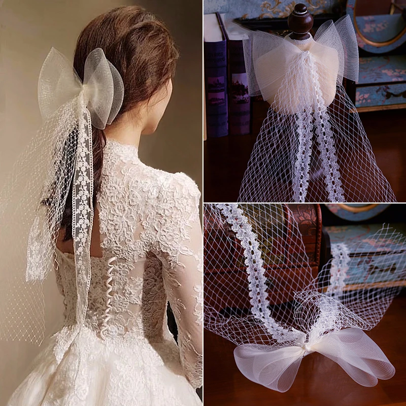 

Fashion Bow Veil Lace Handmade Wedding Veils Bridal Hair Ornaments Wedding Accessories Headpiece Barrettes Jewelry Bride velo