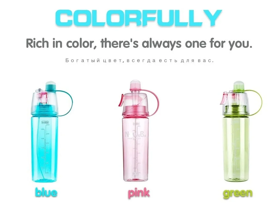 

Spray Cool Summer Sport Water Bottle Solid Plastic Water Bottle Portable Climbing Outdoor Bike Gym Training Water Bottles