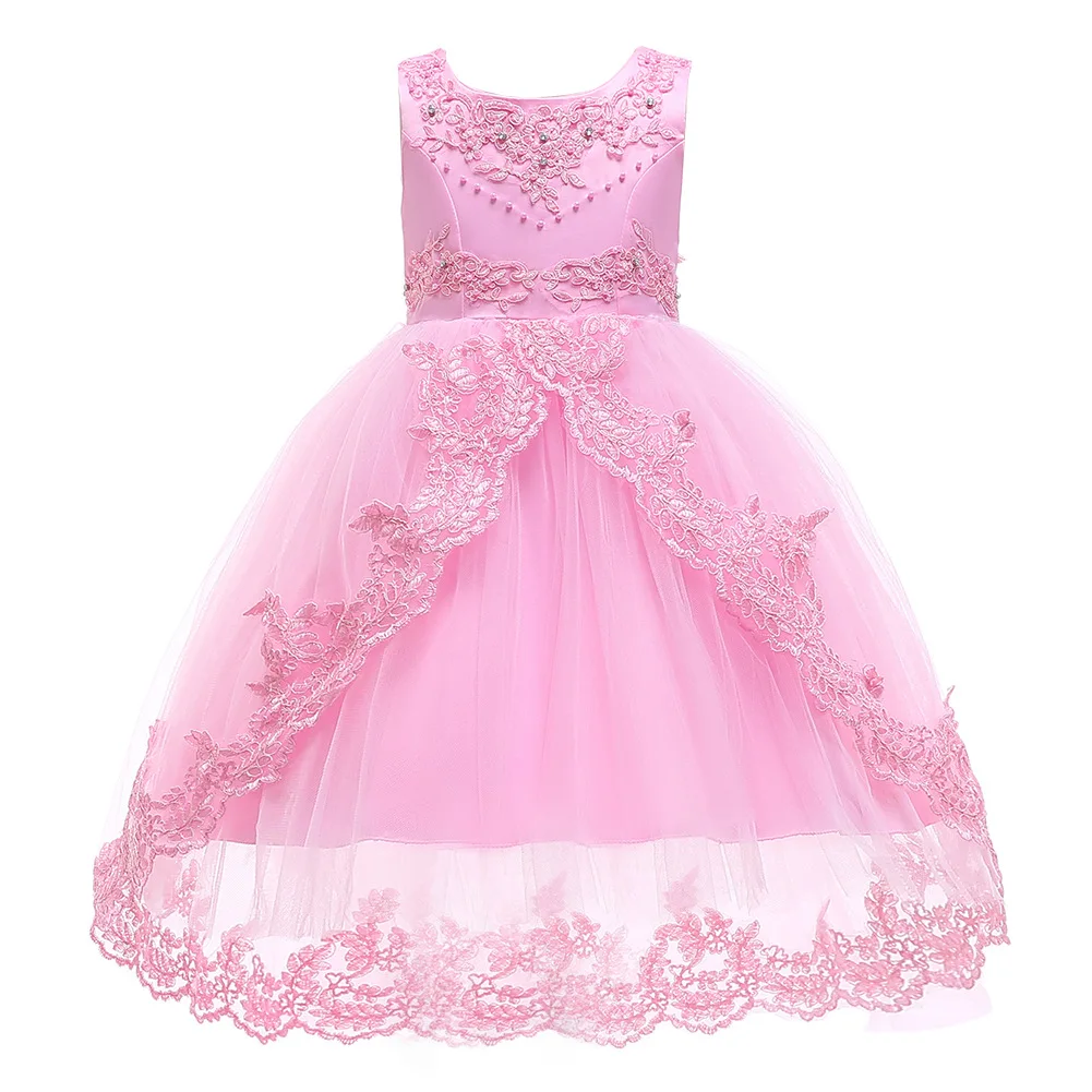 New Princess Lace Dress Kids Flower Embroidery For Girls Vintage Children Dresses Wedding Party Formal Ball Gown | Детская одежда и