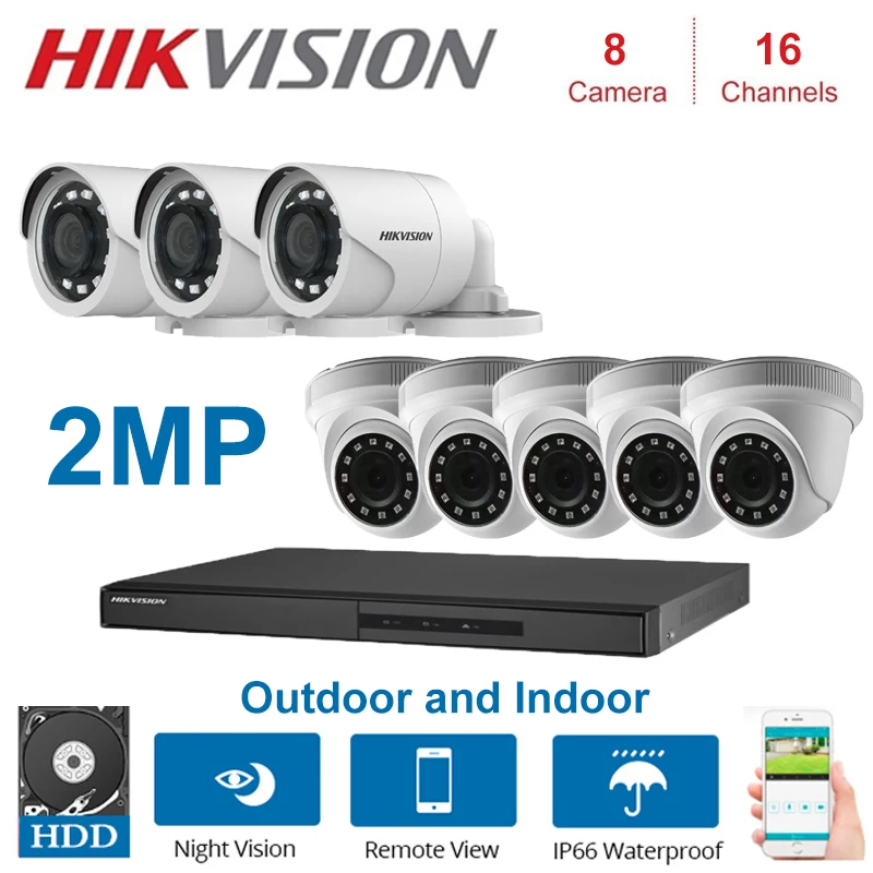2 МП HIKVISION 16 каналов DVR гибридный видеорегистратор с мегапиксельной купольной и