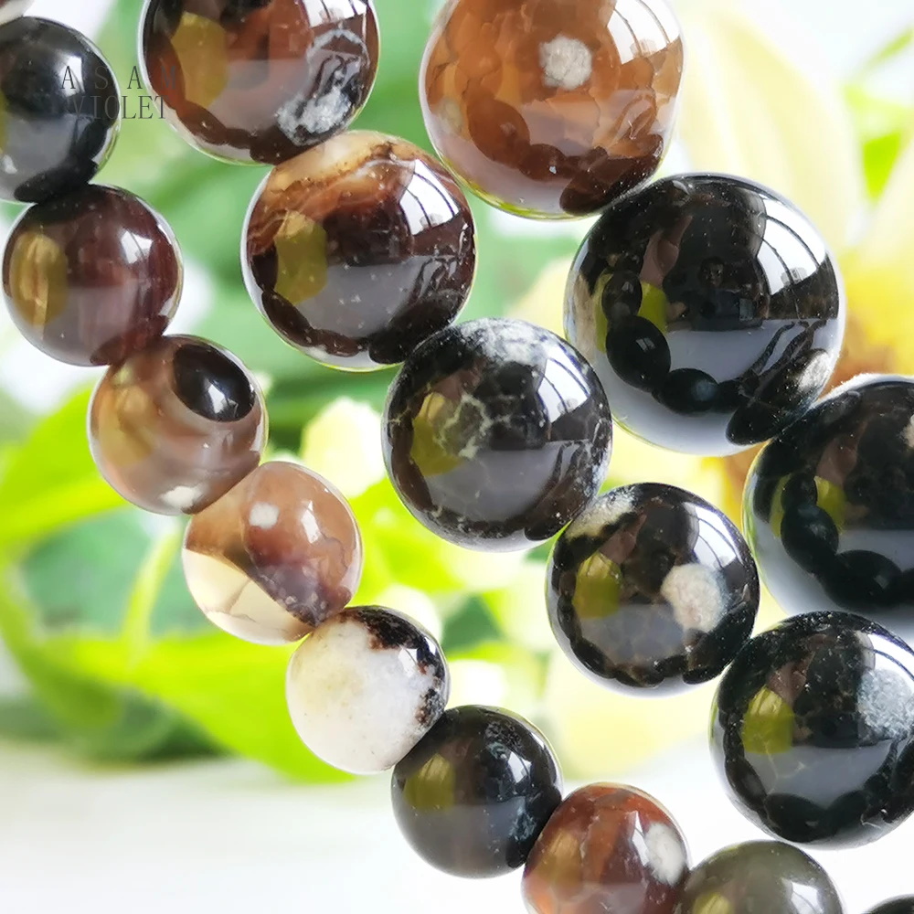 

Hot Model Natural Stone Beads Round Shaped Brown Black Loose Beads Strand for Man Wonem Jewelry Making DIY Bracelet Charms Beads