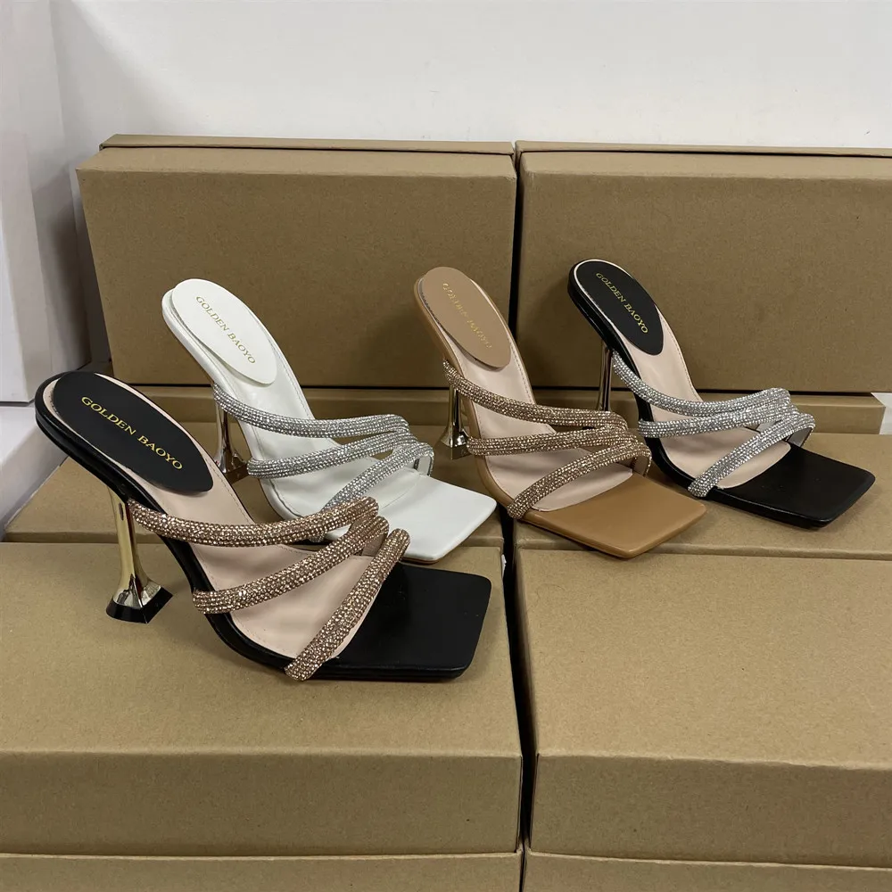 

Women's Sandals 2021 Fashionable New Stiletto Heel High Heels Spot Drill Square Toe Open Toe Sexy Office Women's Shoes