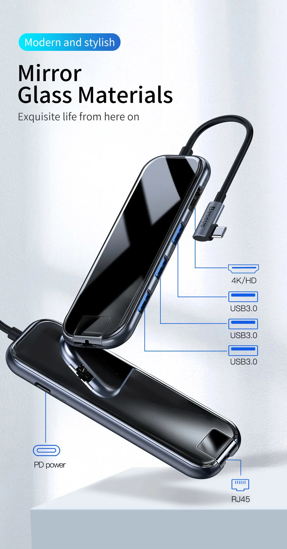 Baseus USB-C Тип C концентратор HDMI RJ45 Мульти USB 3,0 адаптер для MacBook Pro Air док-станция USB C концентратор с Беспроводной Зарядное устройство для наручных часов iWatch
