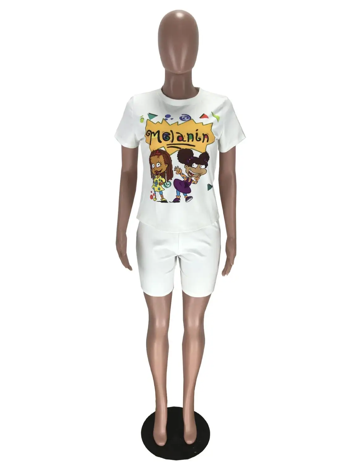 Fitness Biker Shorts Set Lounge Tracksuit Women Summer Clothes T Shirt Two Piece Cartoon Print Jogging Femme 2020 |