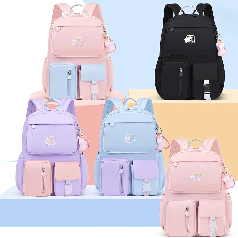 

Korean rainbow shoulder strap school bag for teenagers waterproof backpacks