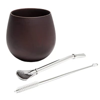 wooden yerba gourd mate tea set handmade natural wood coffee water mate cup with spoon straw bombilla brush 200ml