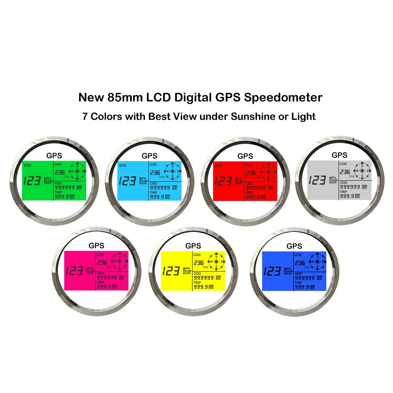 Цифровой 85 мм GPS Спидометр с 7 цветов Подсветка ЖК дисплей Дисплей одометр