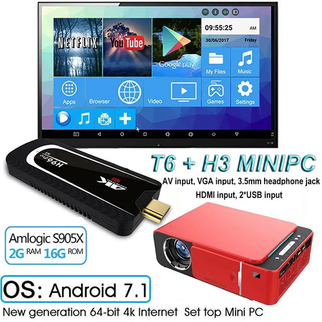 T6 add H3 Red UNIC, новинка, T6, полный проектор 1080 P, Android, wifi, 3500 люмен, домашний кинотеатр, проектор, Поддержка AirPlay DLNA Miracast Proyector - Цвет: T6 add H3 Red