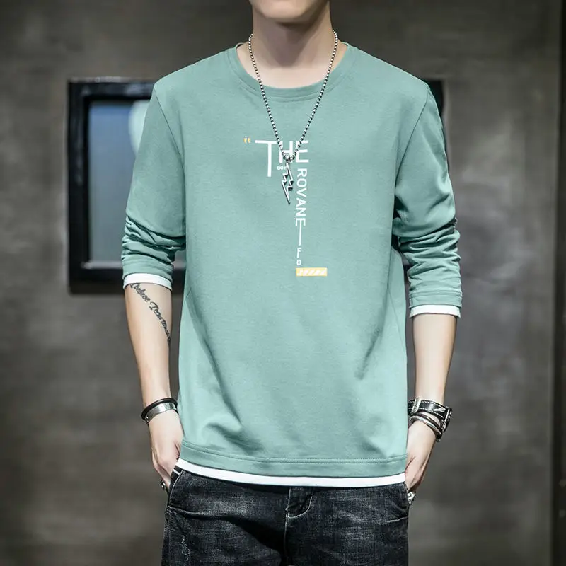 

Long sleeve t-shirt men's Korean fashion round neck loose cotton top top top top spring sweater men's fashion
